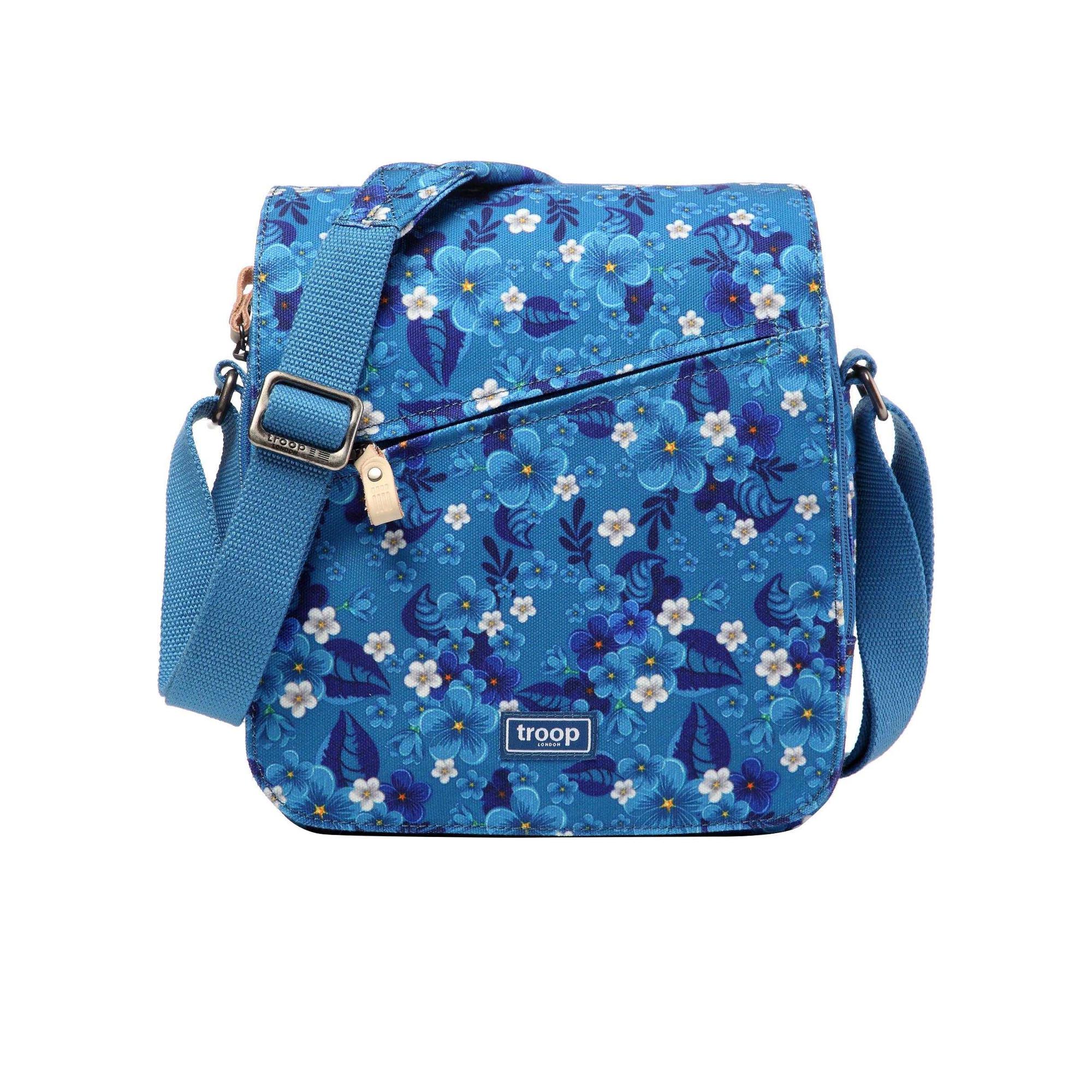 crossbody travel bag nz Classic Medium Zip Front Cross Body Bag - Blue Floral Canvas Backpack – Premium Travel & Work Bag