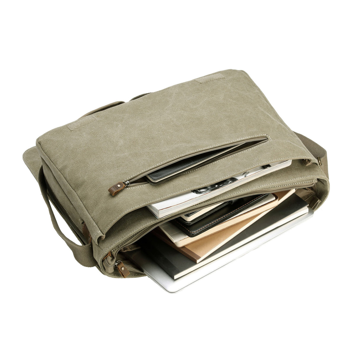 Classic 371 Flap Front Messenger Bag Large - Khaki