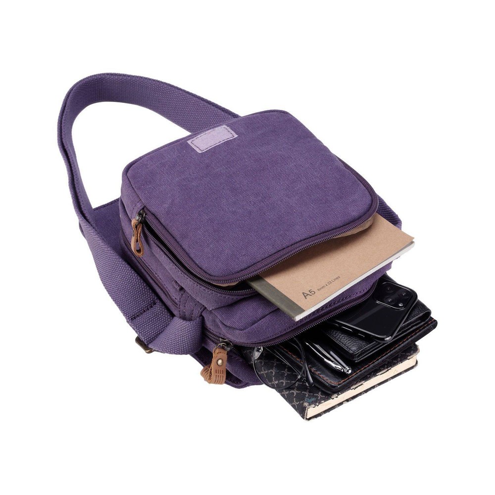 Classic Small Zip Front Cross Body Bag - Purple
