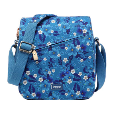 Classic Medium Zip Front Cross Body Bag - Blue Floral