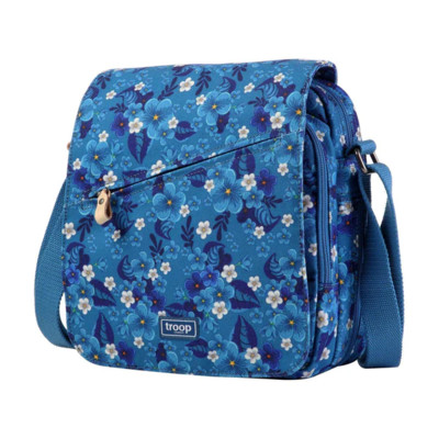 Classic Medium Zip Front Cross Body Bag - Blue Floral