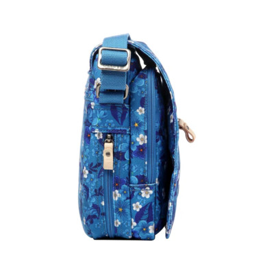 Classic Medium Zip Front Cross Body Bag - Blue Floral