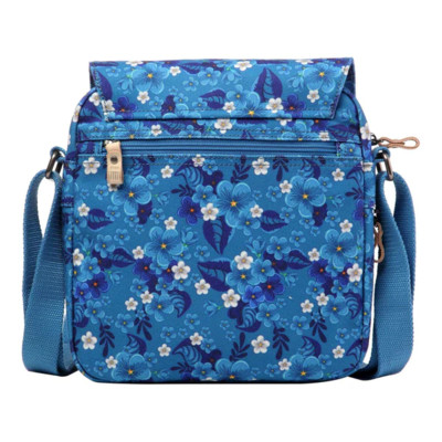 Classic Medium Zip Front Cross Body Bag - Blue Floral