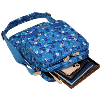 Classic Medium Zip Front Cross Body Bag - Blue Floral