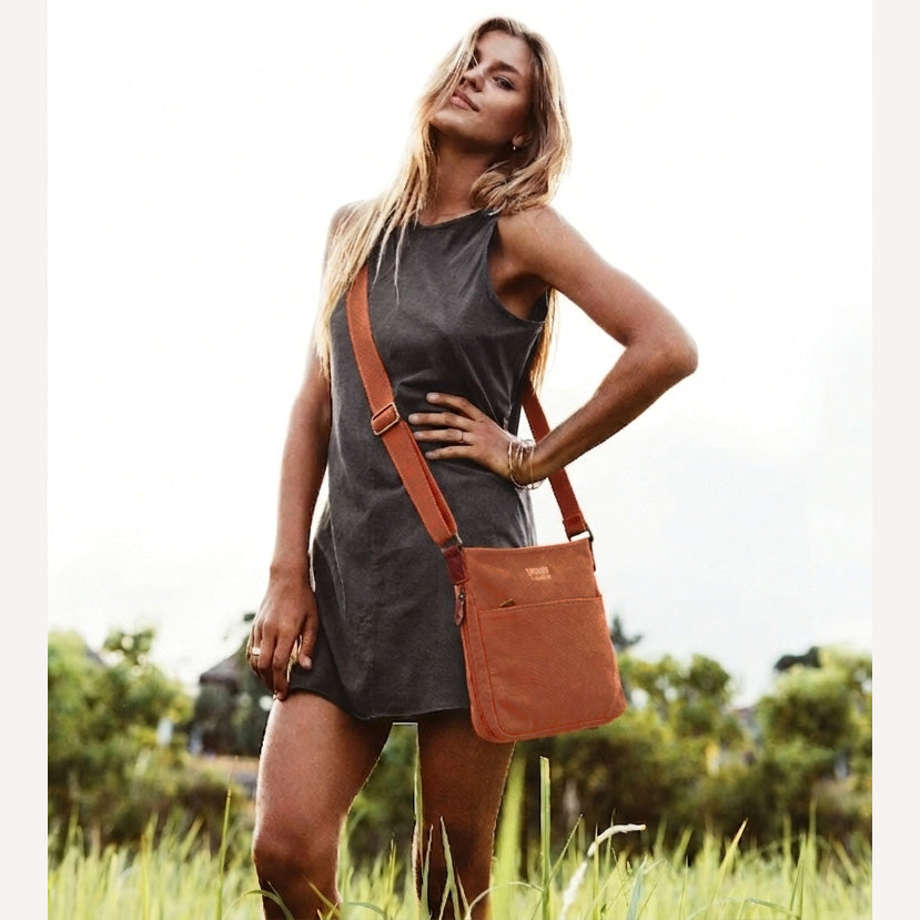 Classic Small Zip Top Shoulder Bag - Orange Canvas Backpack