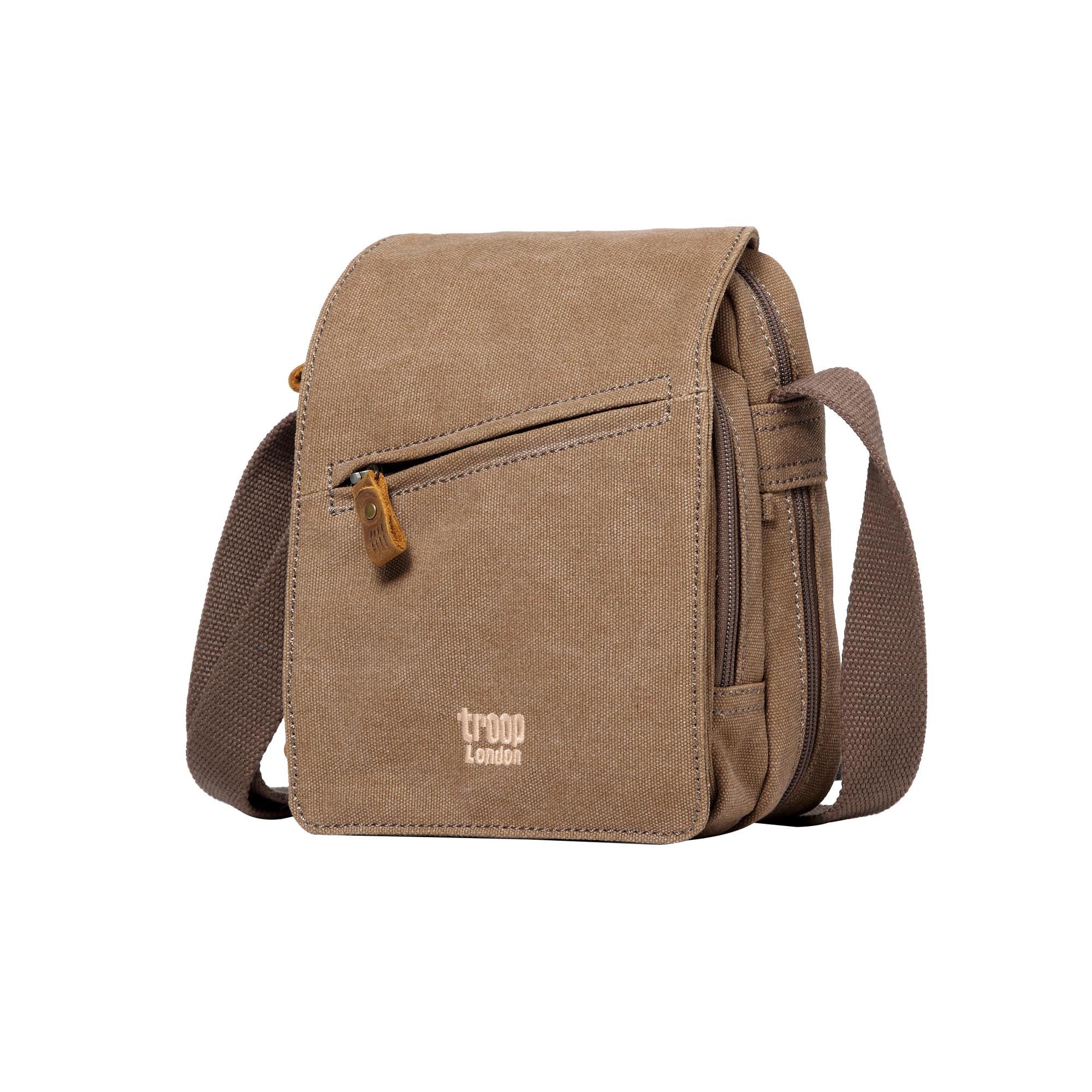Classic Small Zip Front Cross Body Bag - Brown Canvas Backpack