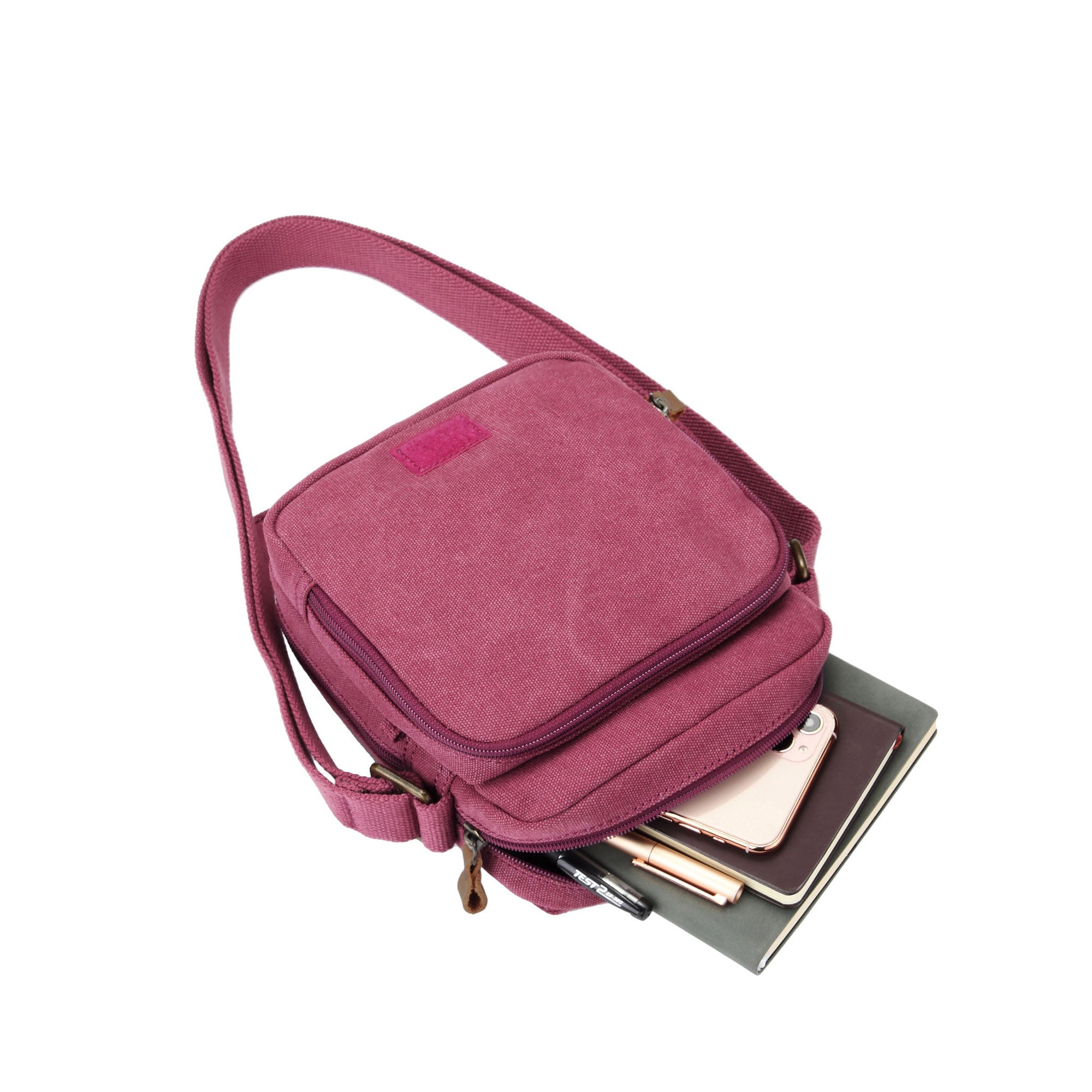 Classic 239 Small Zip Front Cross Body Bag - Burgundy
