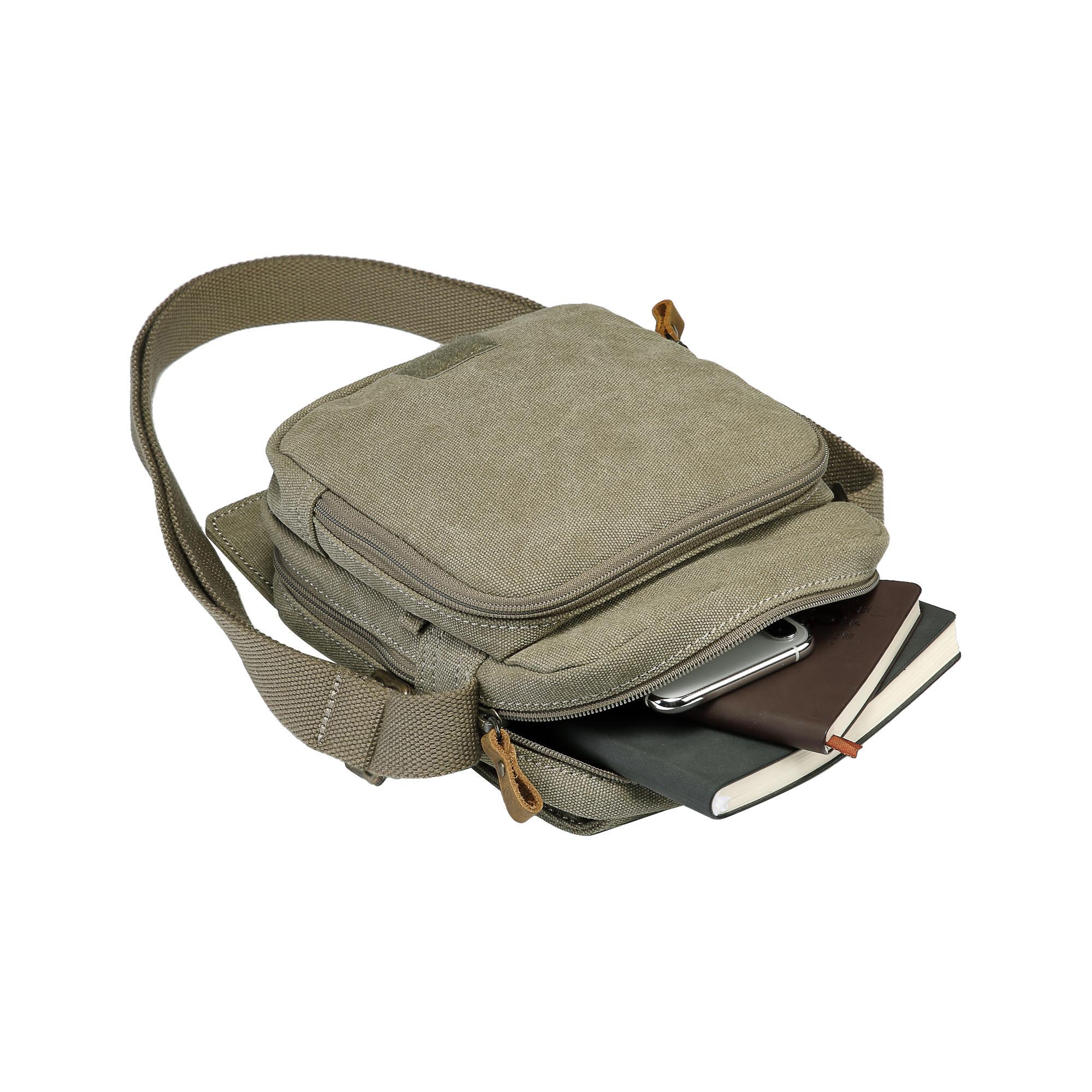 Classic 239 Small Zip Front Cross Body Bag - Khaki