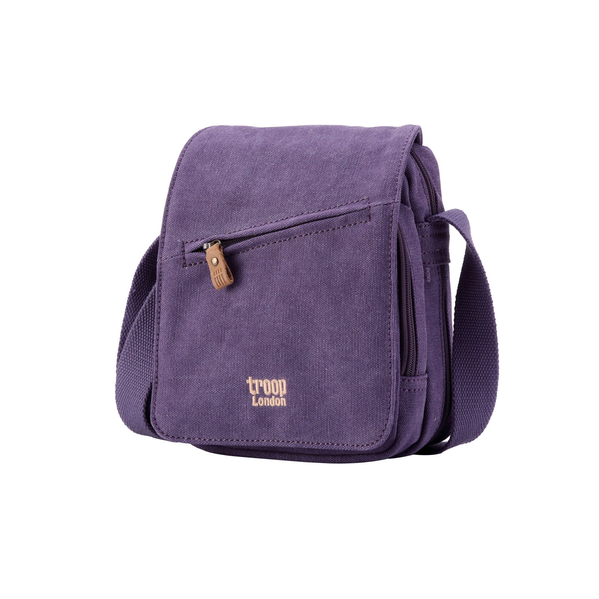Classic Small Zip Front Cross Body Bag - Purple Canvas Backpack