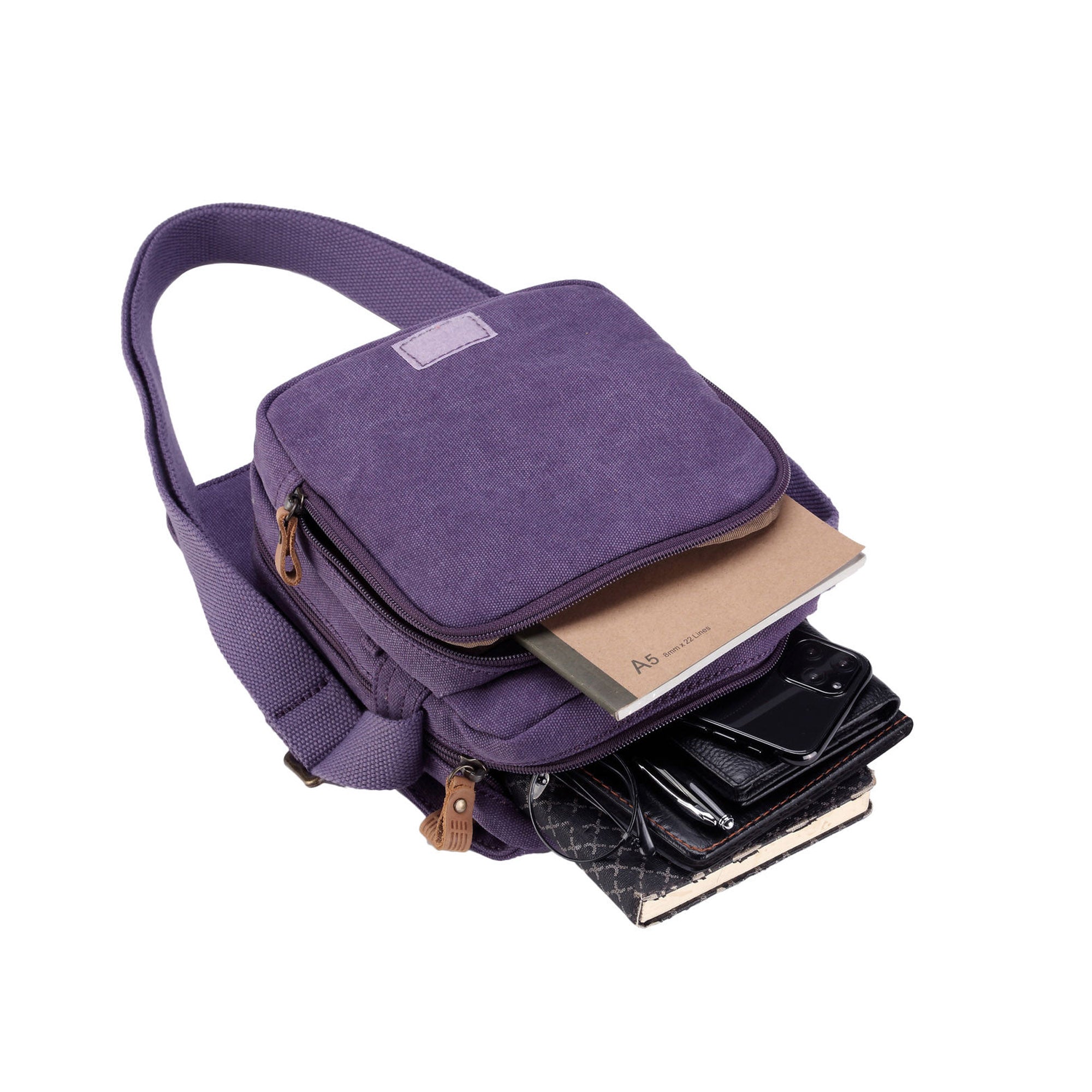 Classic 239 Small Zip Front Cross Body Bag - Purple