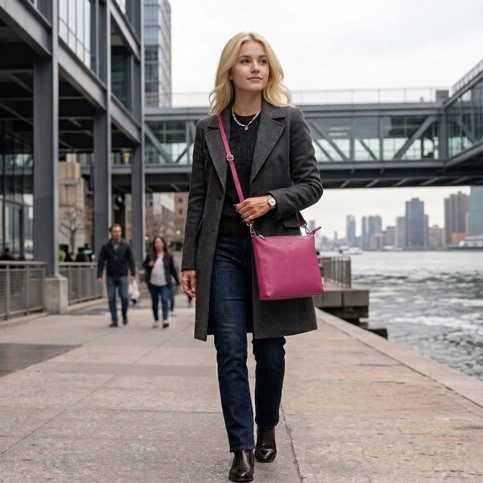 Emma Leather Sling Bag - Fuchsia