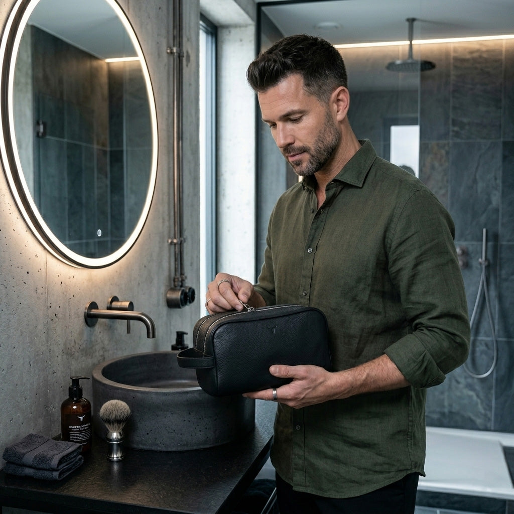 Marco Leather Wash Bag - Rambler Black