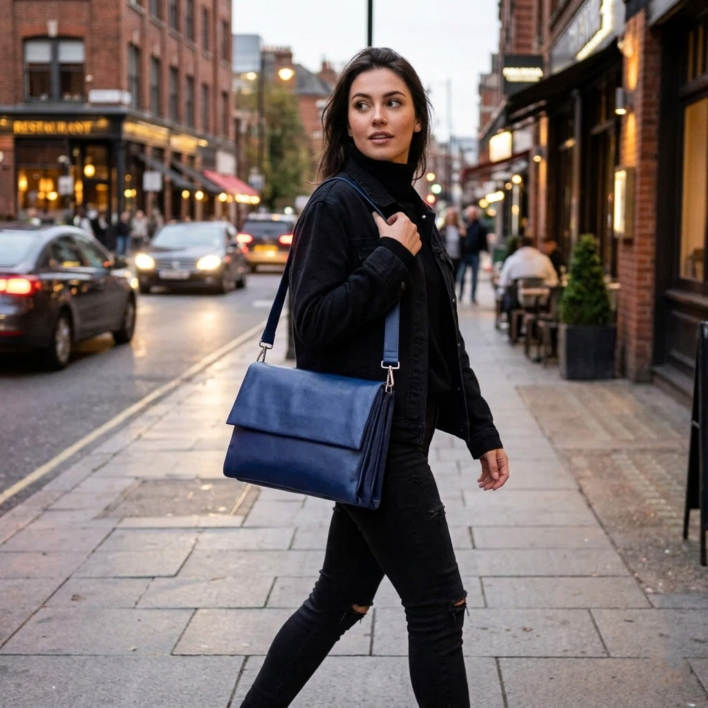 Monroe Soft Leather Hand Bag w/flap - Florence Sapphire