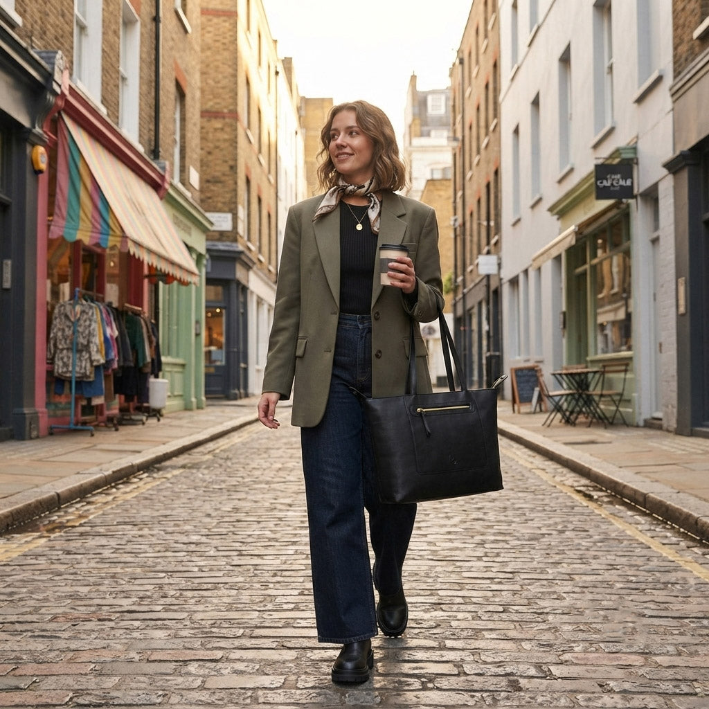 Norra Tote Bag Large - Black Leather