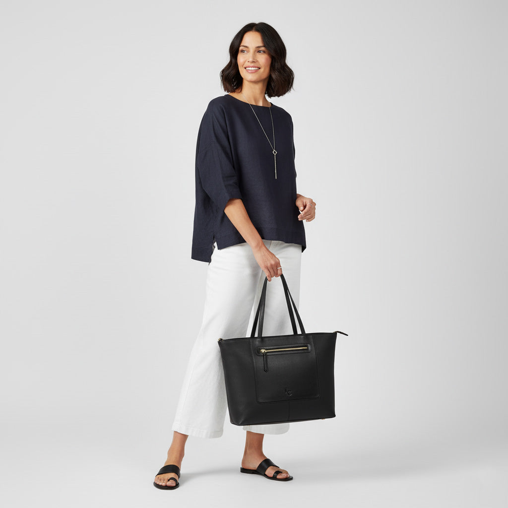 Norra Tote Bag Large - Black Leather
