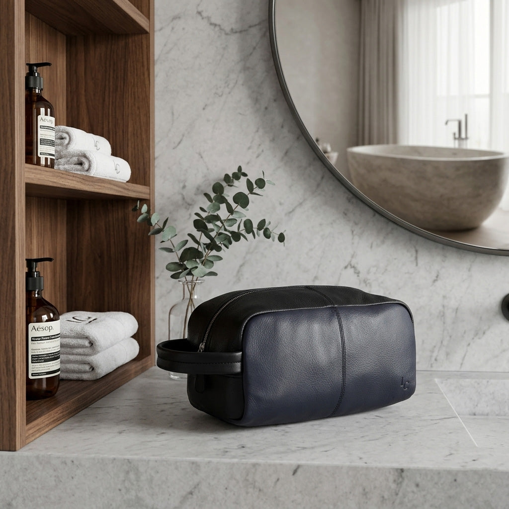 PACKA Wash Bag - Black/Navy Letaher