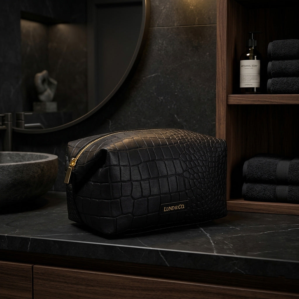 RESA Wash Bag - Black Croc Leather - KT