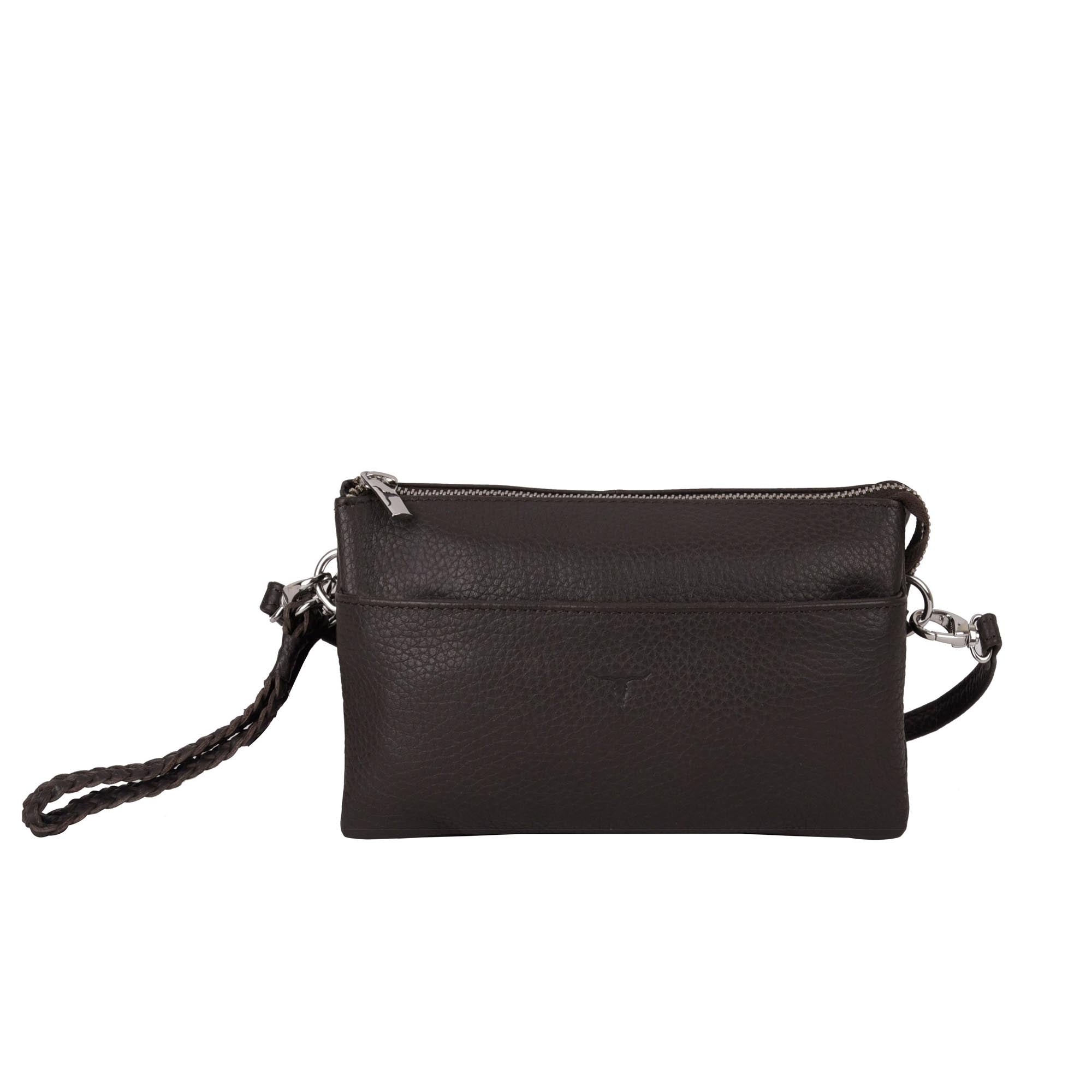 Sofie Small Leather Clutch/Sling - Dark Brown